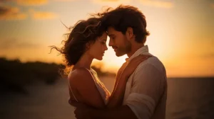 50+ Creative Valentine Arts and Images Prompts for Midjourney A couple hugging each other during sunset, image AI Artz