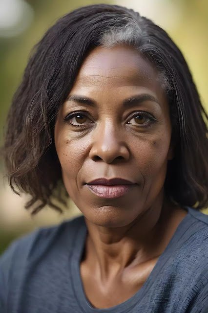 A hyperrealistic portrait of an elderly woman with kind eyes