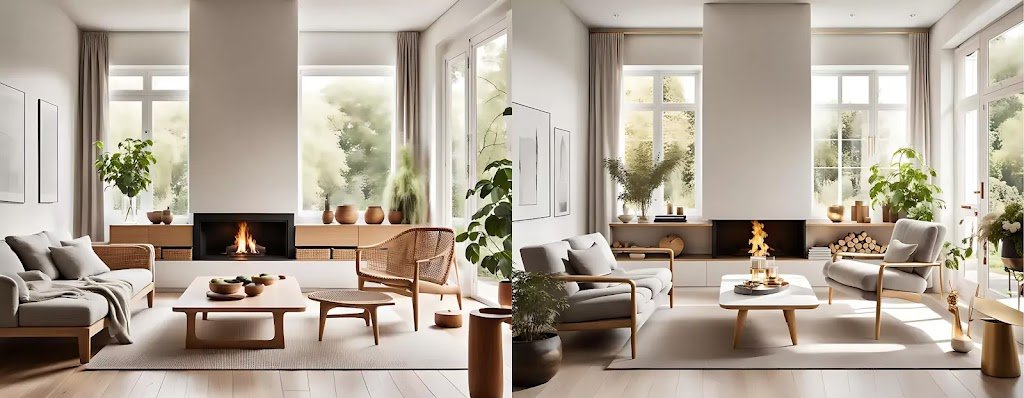 Best Midjourney V6 Prompts Guide for Interior Design Wooden furniture replaced with a plush armchair with rolled arms and gold accents