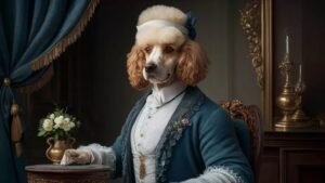 a poodle dog portrayed as a victorian aristocrat by ai artz