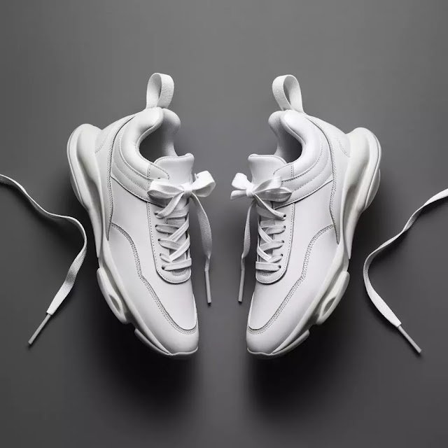Best Prompts for Creative Advertising with Midjourney A pair of white sneakers on a monochrome grey background