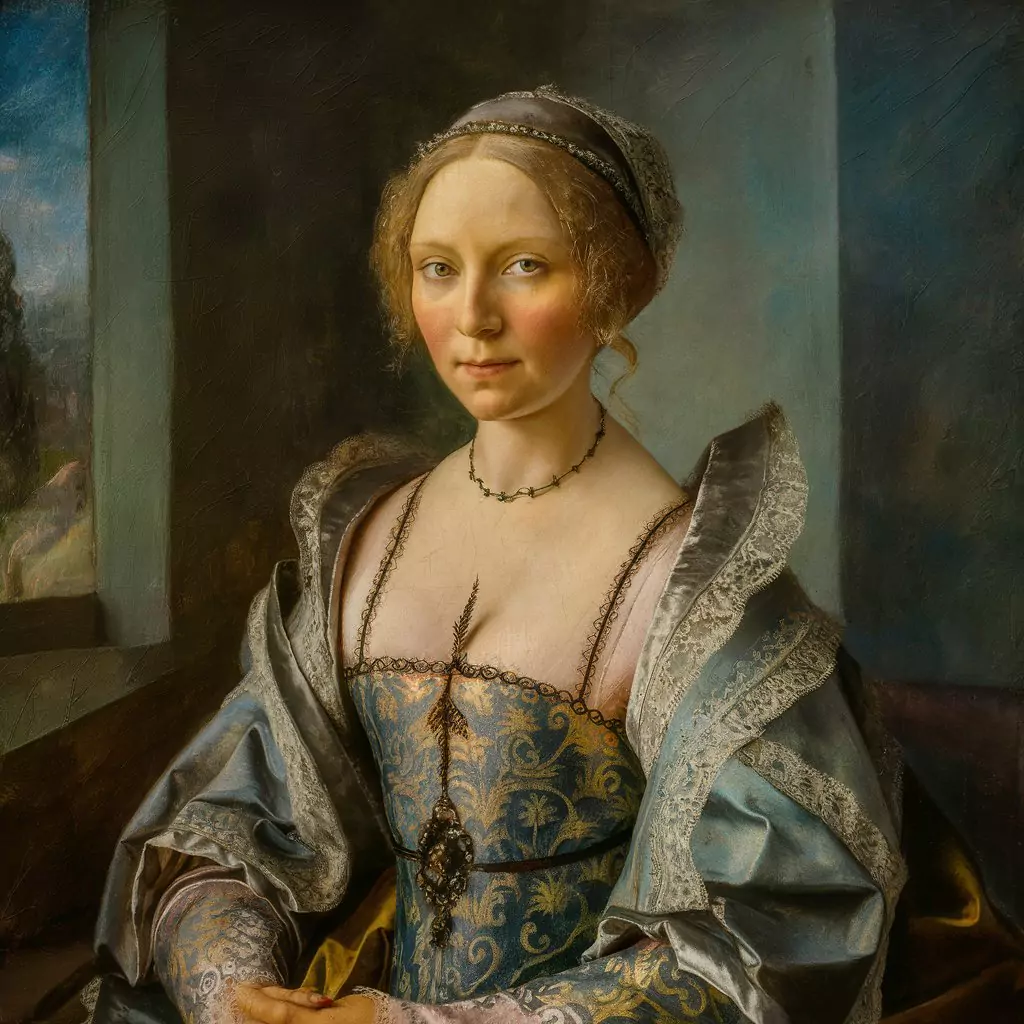 Create Art in the Style of Famous Artists with AI A Renaissance-style portrait of a woman with intricate detailing and soft lighting, inspired by Leonardo da Vinci by AI Artz