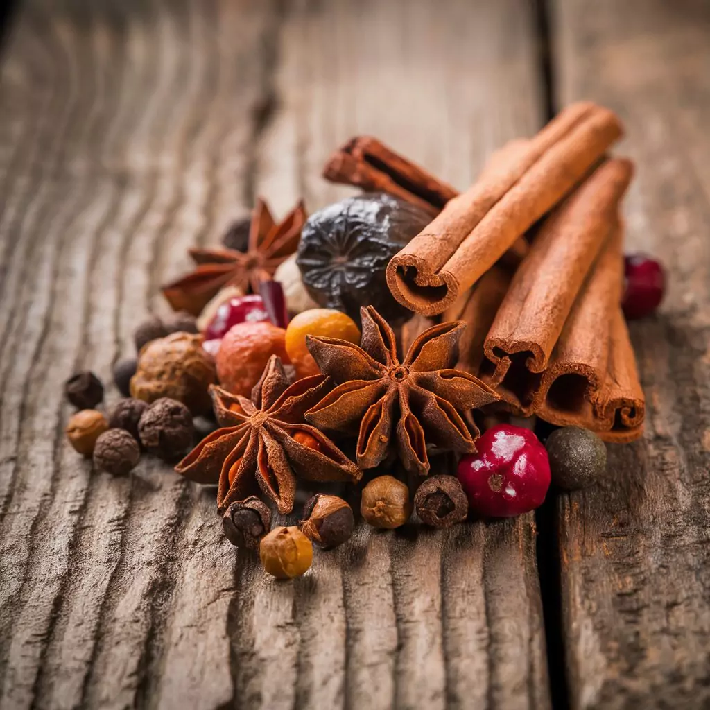 30 Prompts for Food Photography with AI A close-up of mixed spices (cinnamon sticks, star anise, black peppercorns) by AI Artz