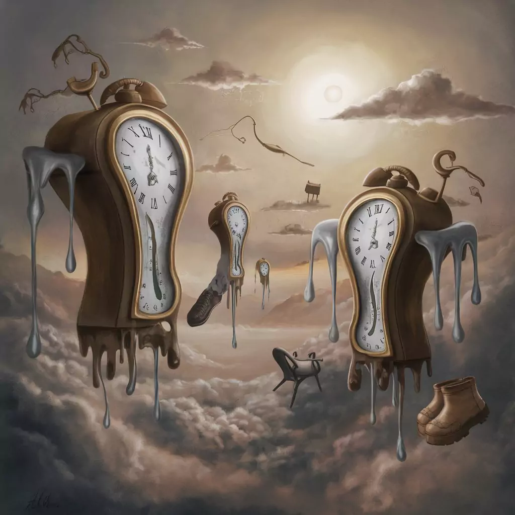 Create Art in the Style of Famous Artists with AI A dreamlike landscape with melting clocks and floating objects, inspired by Salvador Dalí by AI Artz