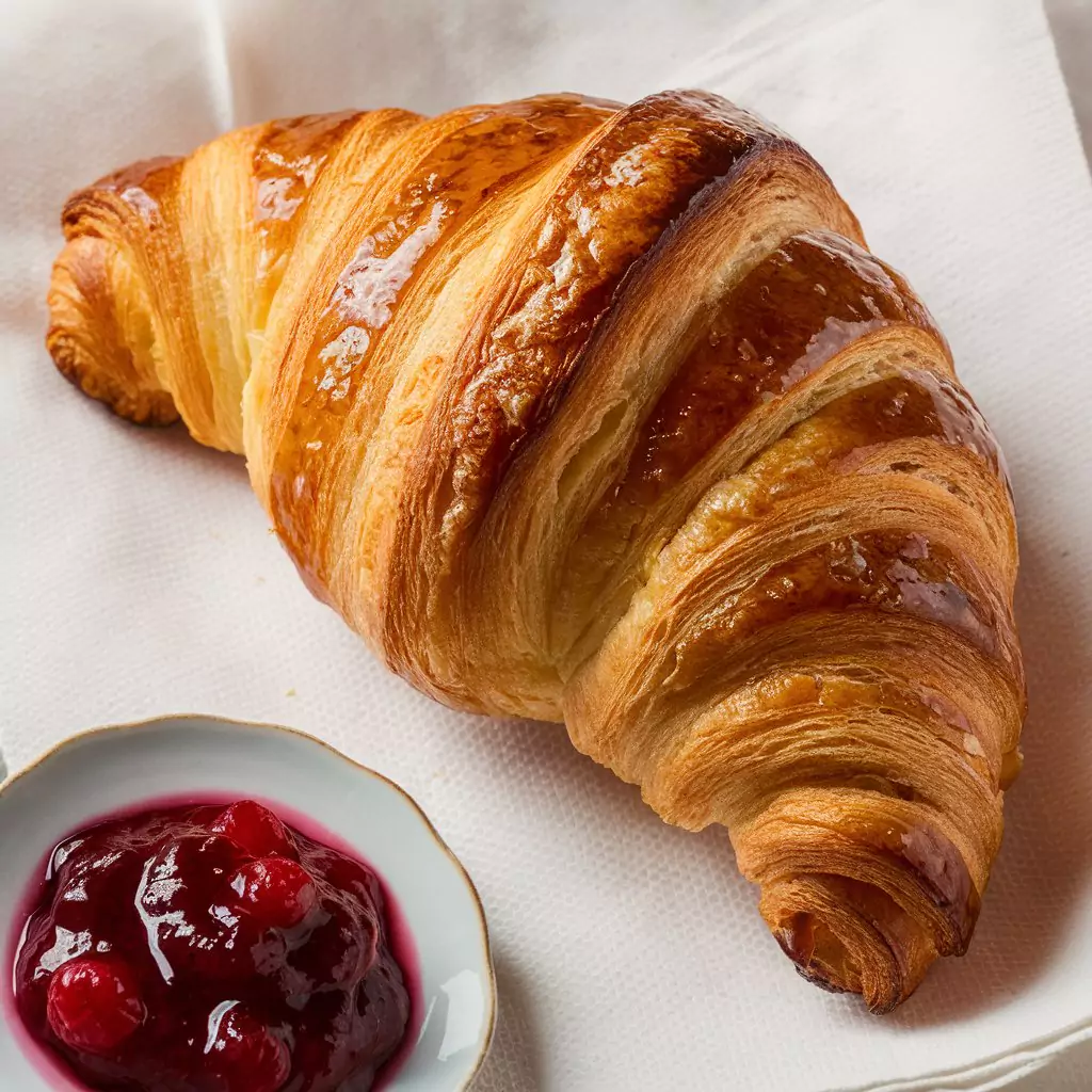 30 Prompts for Food Photography with AI A flaky croissant, alongside a small plate of raspberry jam by AI Artz
