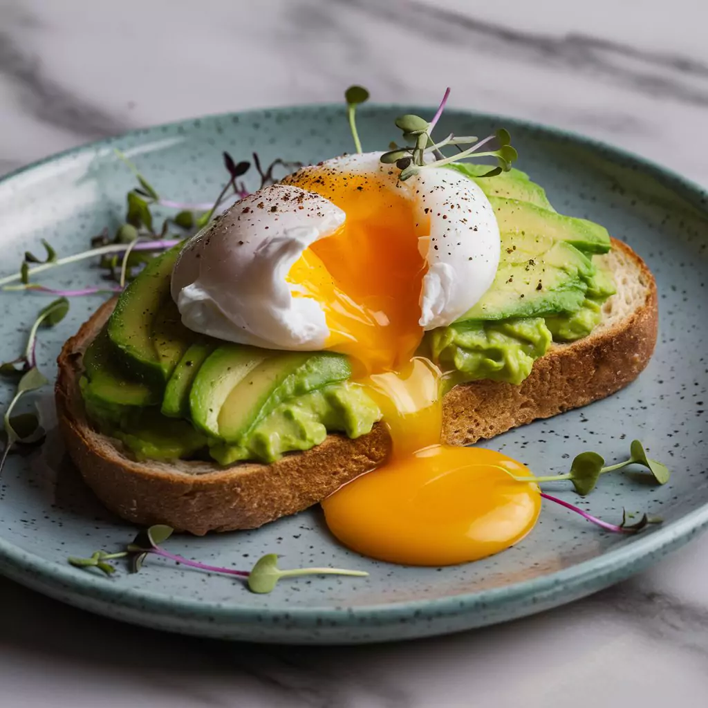 30 Prompts for Food Photography with AI A flat-lay of avocado toast with a perfectly poached egg on top by AI Artz
