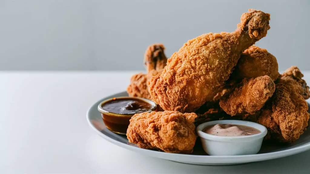 30 Prompts for Food Photography with AI Thumbnail A plate of crispy fried chicken served with dipping sauces by AI Artz