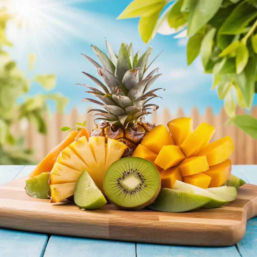 30 Prompts for Food Photography with AI Sliced tropical fruits (pineapple, mango, kiwi) by AI Artz