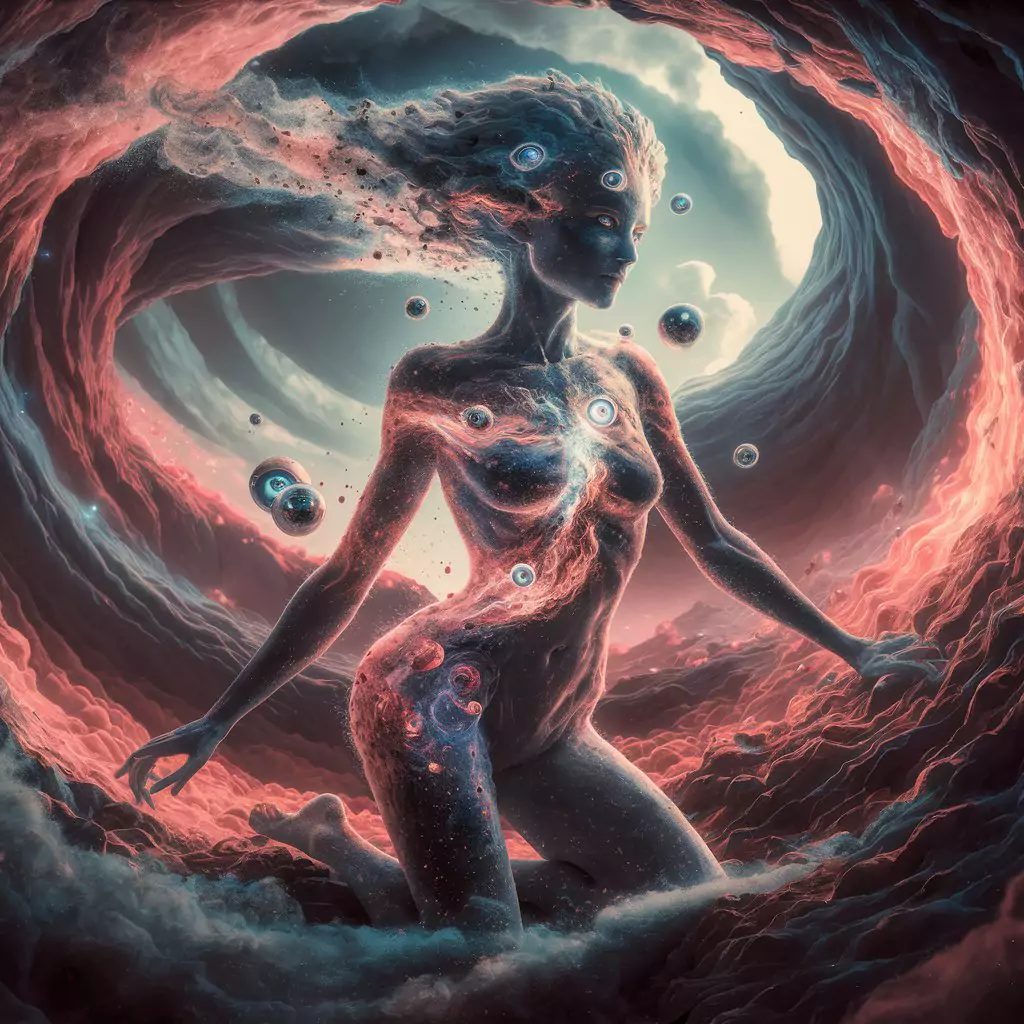 AI Art Prompts for Characters - Surreal dream figure, gender-fluid, composed of swirling cosmic dust, ethereal light, multiple floating eyes, constantly shifting form.