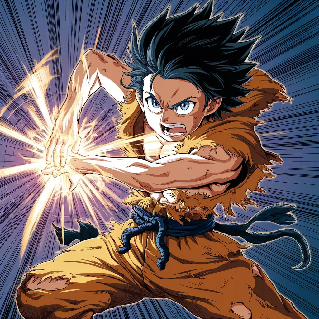 AI Art Prompts for Characters - Spirited Shonen anime protagonist, wild spiky black hair, determined blue eyes.