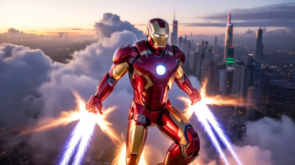 30 Best AI Art Prompts for Characters AI Art Prompts for Characters - Iron Man in flight, sleek red and gold armor gleaming