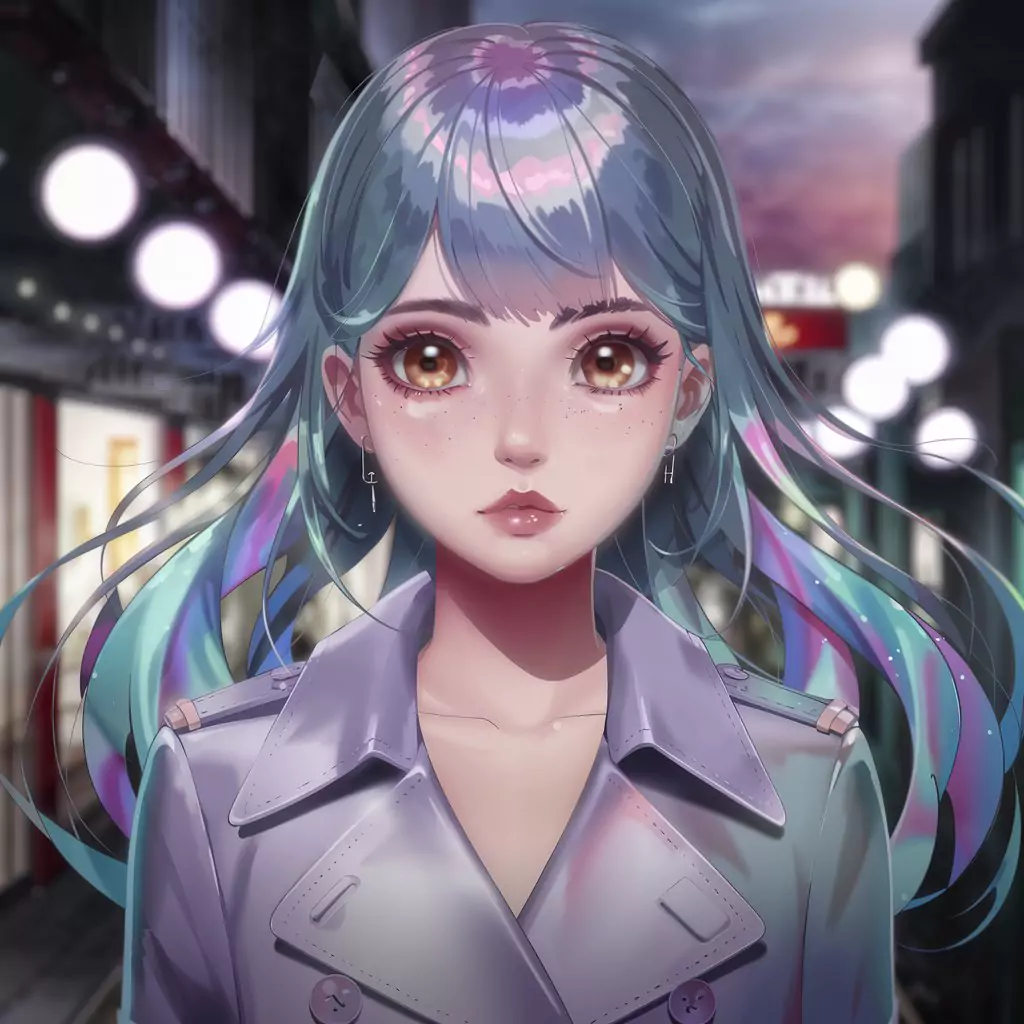 AI Art Prompts for Anime - Beautiful young woman, large expressive anime eyes, flowing iridescent silver hair