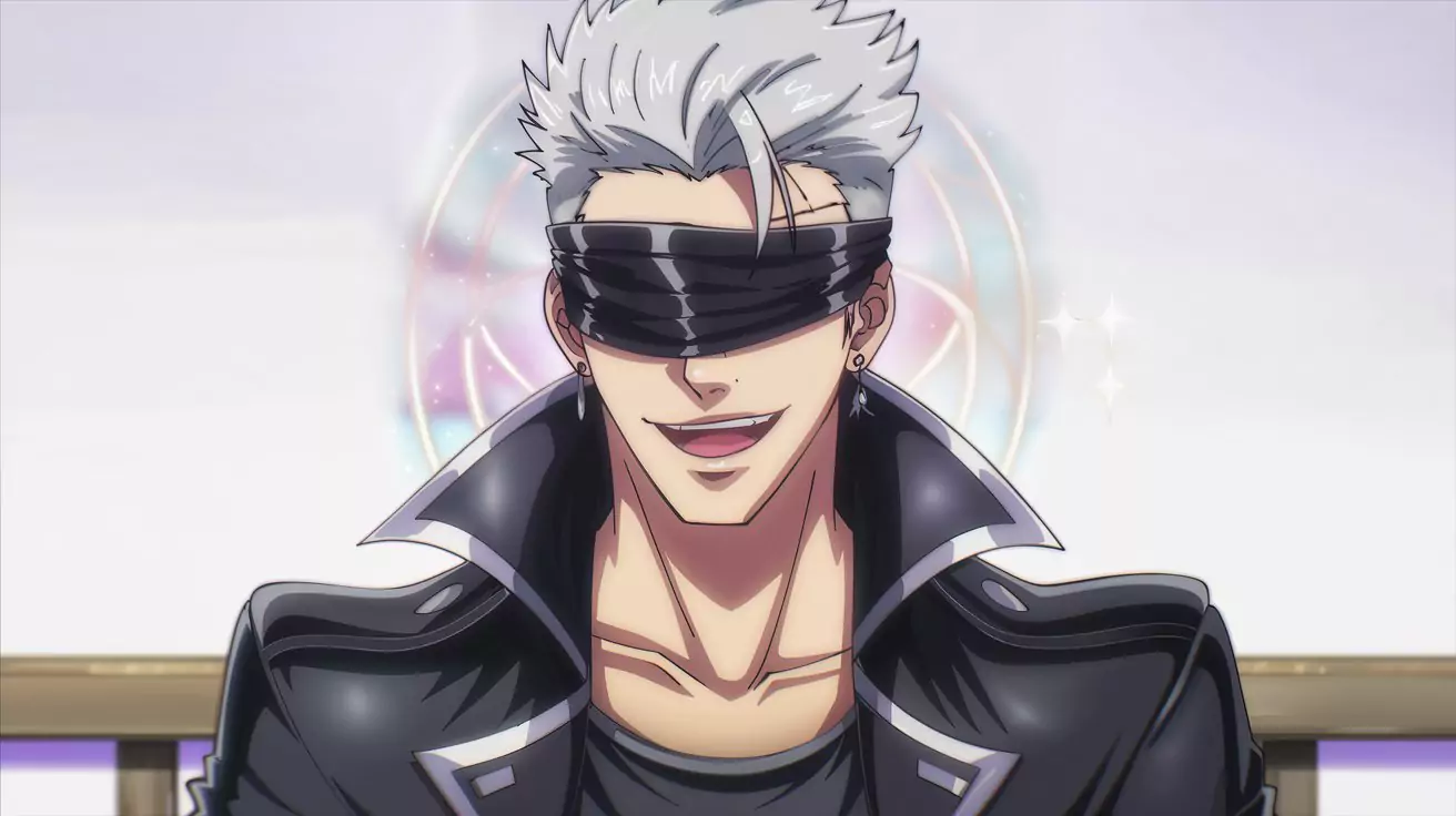 AI-generated image of Gojo Satoru from Jujutsu Kaisen as a Janitor AI character template, featuring spiky white hair, black blindfold, and anime-style outfit—perfect for roleplay chatbot tutorials, anime character guides, and Janitor AI creation articles in 2025 by AI Artz.
