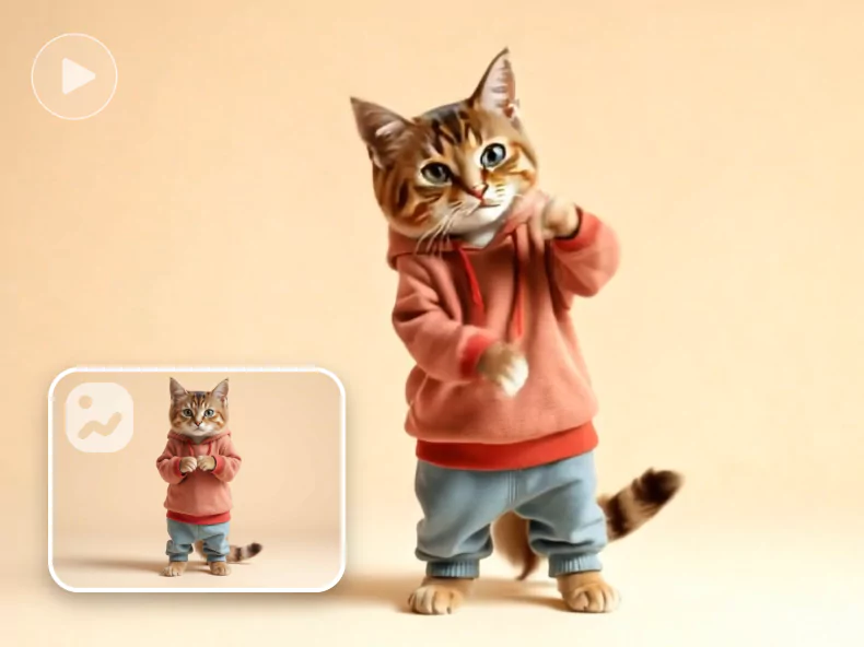 Top 10 Viral AI Art Memes of 2025 AI-generated meme of a cartoon cat in a red hoodie and blue jeans dancing on a beige background, visually representing the viral 2025 trend of animated AI art memes. The image highlights playful choreography with lifelike motion, popularized by AI dance generators and social media platforms by AI Artz.