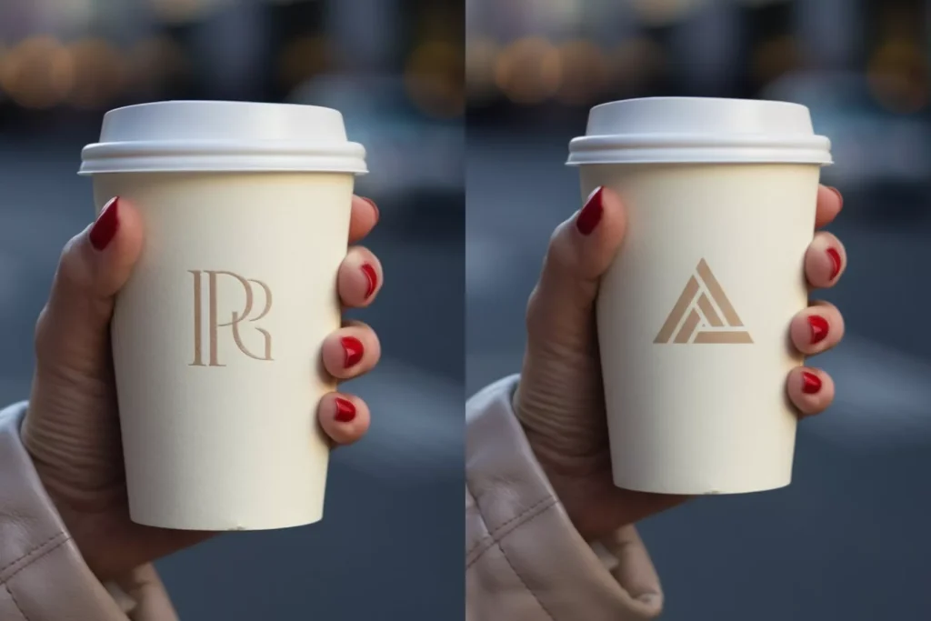 Create Custom AI Images for Coffee Shop Branding AI Images for Coffee Shop Branding - AI Images for Coffee Shop Branding: stylish AI-generated coffee cup mockup featuring modern AI Artz and AI Art Revolution brand logo design on them by AI Artz